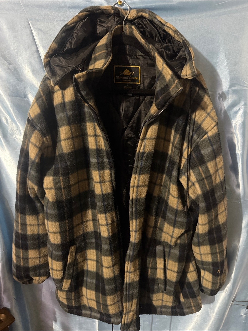 Men's Tan & Black Plaid Lightweight Hooded Jacket